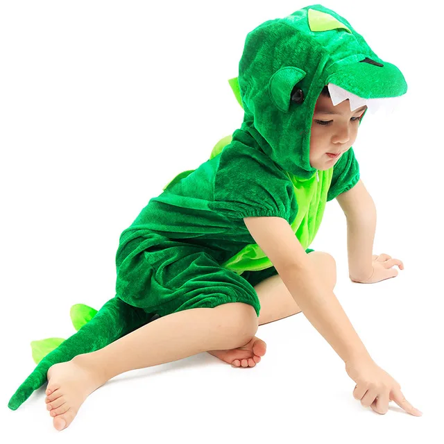 Cute Kids Animal Dinosaur Kugurumi Costume Cosplay Boys Child Green Black Kindergarten School Party Student Game Role Play Suit green short