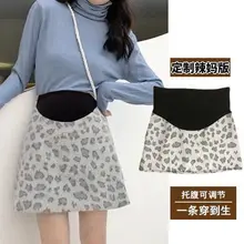 Модная леопардовая Короткая юбка для беременных женщин, Корейская осенняя и зимняя юбка для мамы, новинка, трапециевидная юбка для беременных, брюшной дизайн
