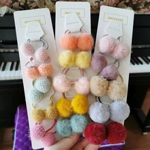 5 Pairs Girl's Pompom Ball Hair Bands Colorful Bow Ponytail Holder Pom Pom Fruit Elastic Hair Ties Accessories For Kids