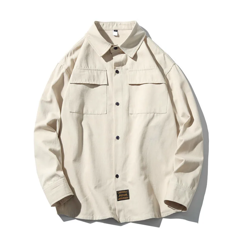 4 одноцветная Мужская рубашка в стиле сафари с двойным карманом camisa masculina хаки рубашка цвета хаки Высококачественная Мужская рубашка - Цвет: beige