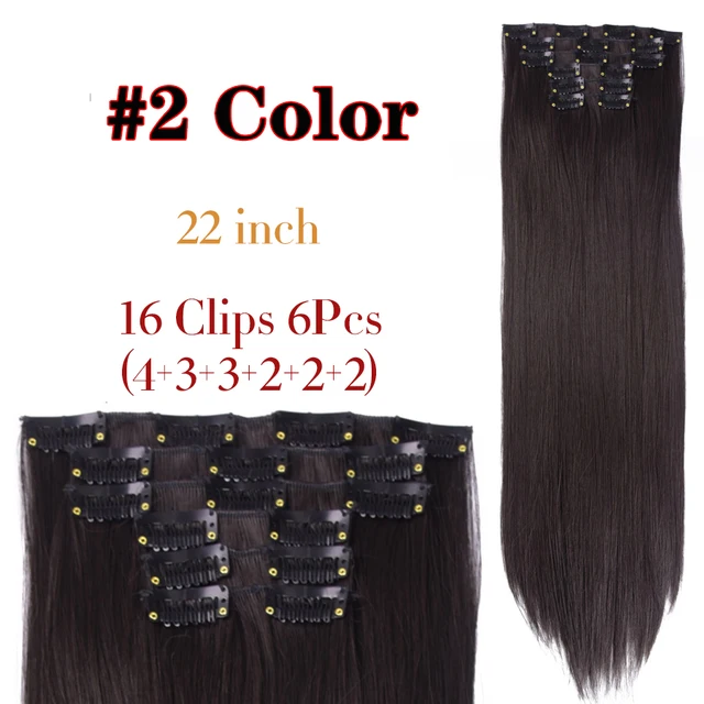 Synthetic 6H/613# Clip In On Hair Extensions 6Pcs/Set 16 Clips Hair Extension Full Head 55Cm Straight Synthetic Fiber Hairpieces 2