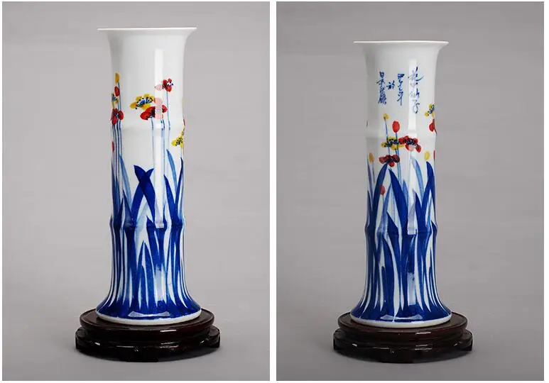 Chinese Jingdezhen Ceramic Tube Rich Bamboo Vase Flower Arrangement Livingroom Home Figurines Craft Office Furnishing Decoration