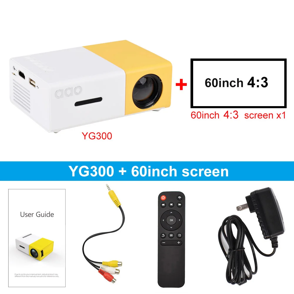AAO YG300 Мини проектор Поддержка 1080P домашний медиа плеер аудио YG-300 HDMI Мини проектор с usb-разъемом Kid Play YG310 подарок Proyector - Цвет: YG300 with Screen