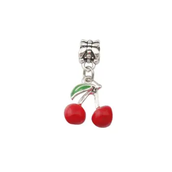 

30pcs Cherries Green Red Enamel Cherry Fruit Charm Pendants Bead fits European Bracelets 43.5 mm x 15.5mm A-006965