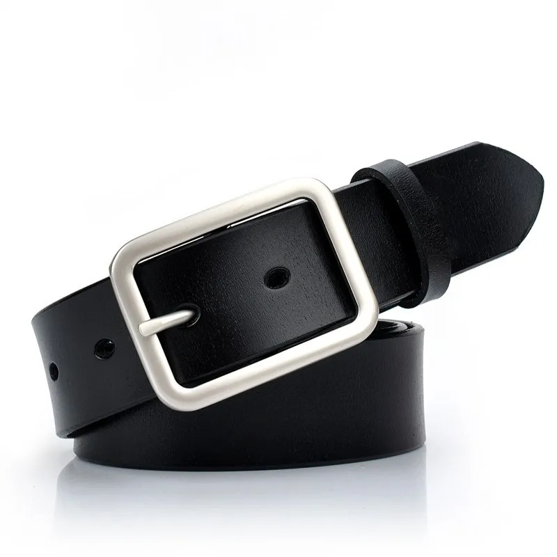 Genuine Leather Belts For Women Fashion Silver Pin Buckle Belt Woman Cowskin Female HOT Jeans