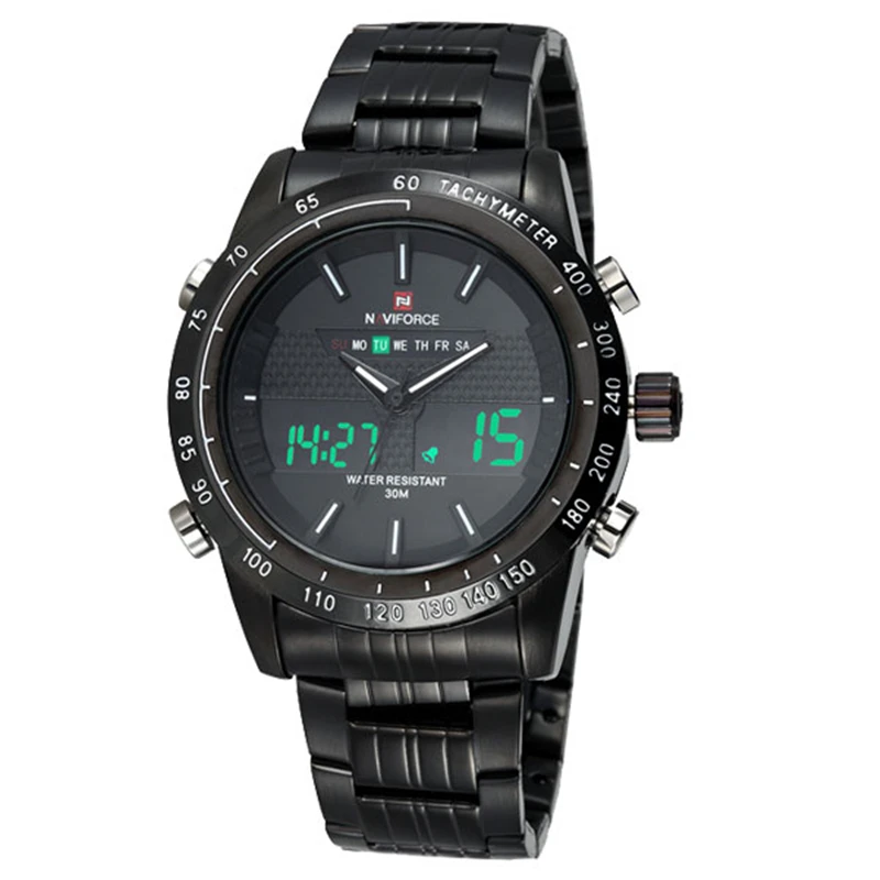 NAVIFORCE, роскошные брендовые Модные мужские спортивные часы, кварцевые цифровые аналоговые часы, мужские полностью Стальные наручные часы, мужские часы - Цвет: Black Black White