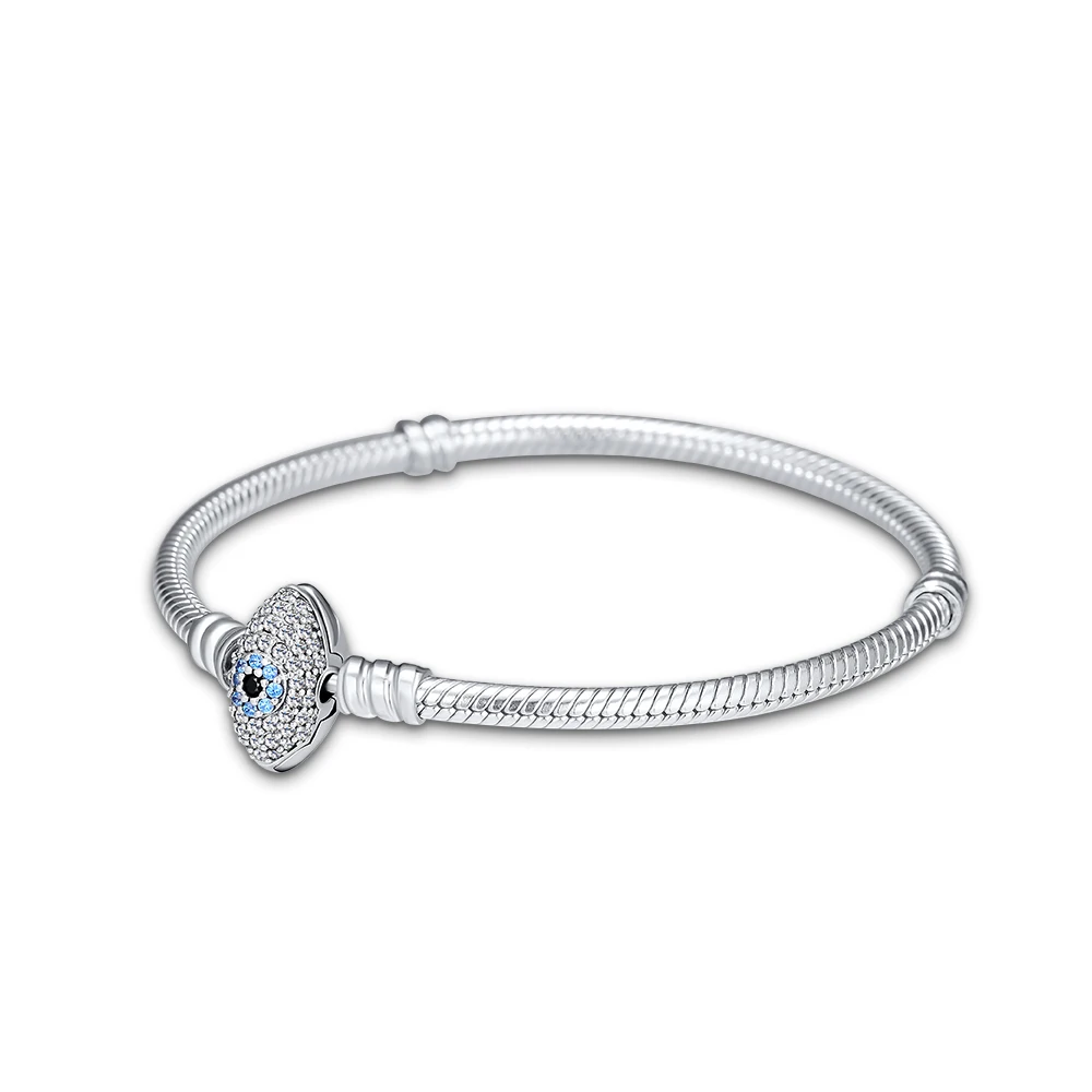 

CKK Original Bracelets Real 925 Sterling Silver Bracelet Bangle with Eye of God Clasp Fits Silver Beads Charms DIY Jewelry