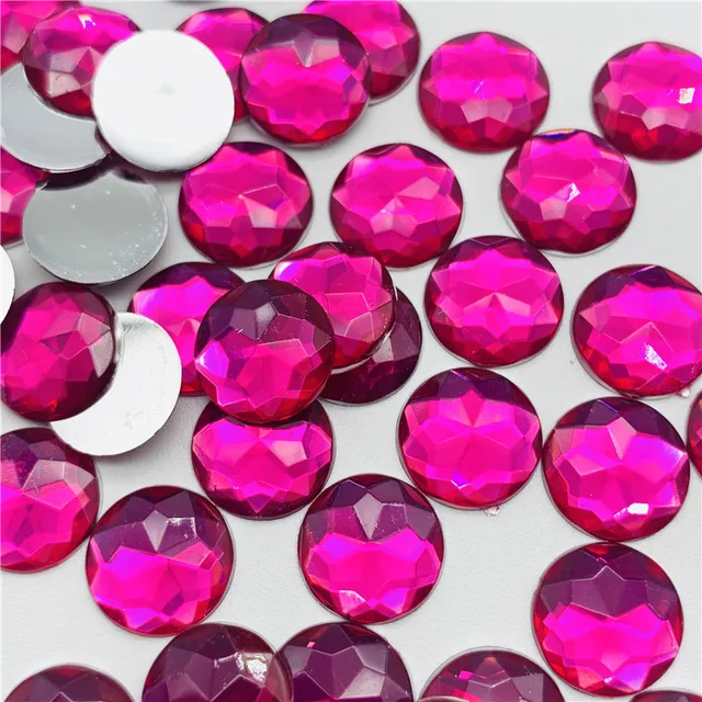 10 12 14 16 20mm Colorful Round Stones Flatback Acrylic Rhinestone Trim Scrapbook DIY Wedding Dress Accessories Costume Button rose