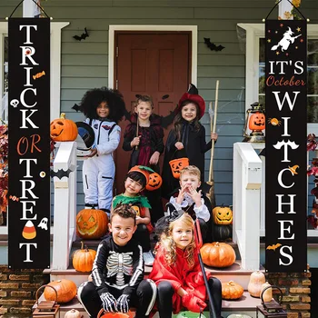 

1 Pair Halloween Door Couplet Decoration Ghost Festival Couplet Outdoor Decoration Halloween Party Hanging Flag Curtain Banner