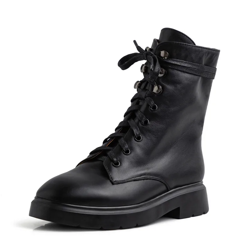 black with fur ASUMER/Новинка года; Лидер продаж; женские ботильоны из натуральной кожи с круглым носком; простая Винтажная обувь в стиле панк на низком каблуке; женские мотоботы - Color: black with fur