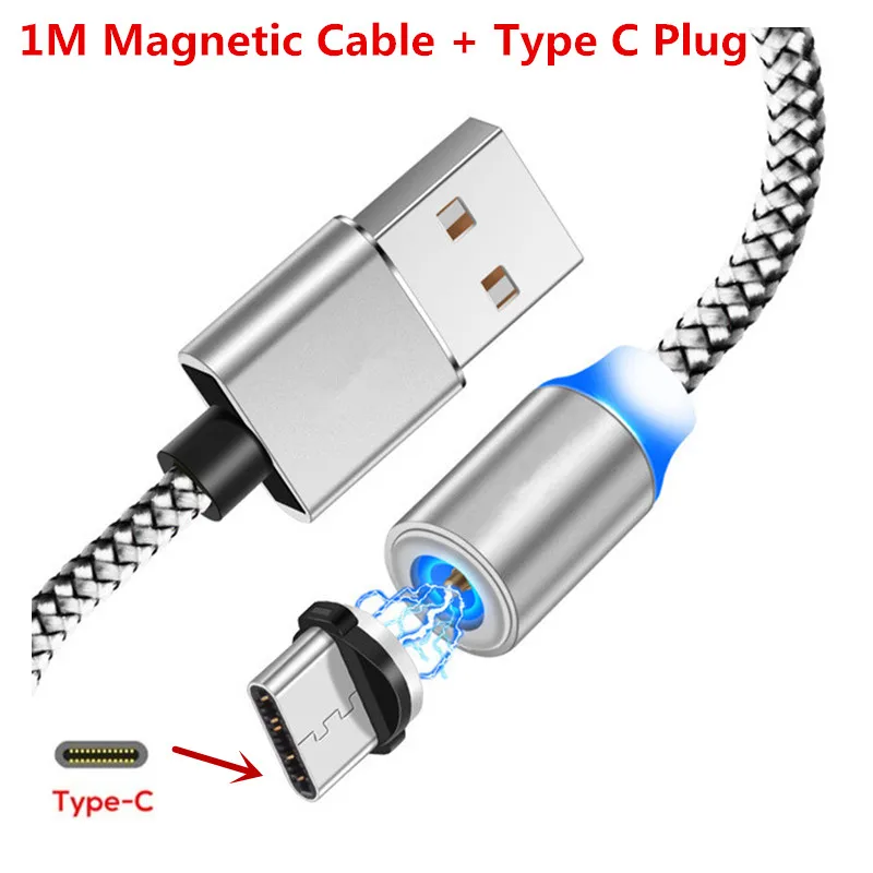 Микро-1м Тип usb C светодиодный магнитный кабель для huawei honor 7a 7c 6c pto 7x 8x 9x 8a 8c v20 v10 v9 10i 5a 6a 6x 5x Кабель зарядного устройства - Цвет: type c and cable