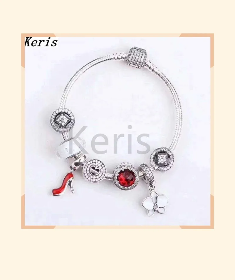 

High Quality Original 1:1 100% Silver High Heels White Flower Pendant Chain Bracelet Free Delivery