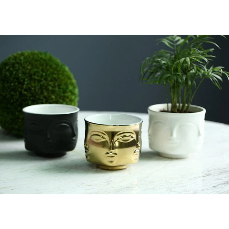 Artist'S Residence Face Flower Pot Decoration Potted Planting Garden Decoration White Pottery Vase White Ceramic