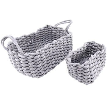 

2Pcs Hand-Woven Thick Cotton Rope Storage Box Baby Toy Snacks Keys Cloth Sundries Storages Basket Desktop Organizer