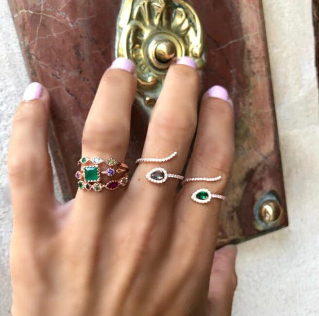 

High Quality Red White Blue Water Drop Cubic Zirconia Open Rings for Women Fashion Snake Party Jewelry KR166