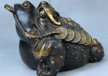 

YM 319 Marked Old China Bronze Copper Gilt Carved Wealth Coin Money Golden Toad Statue