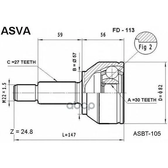Шрус Внешний Ford Mondeo 93-96/30*57*27 ASVA арт. FD113