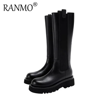 

Autumn / Winter 2020 Women's Shoes High Quality Leather Thick Bottom Long Boots New Fashion British Style Punk Knights' Boots