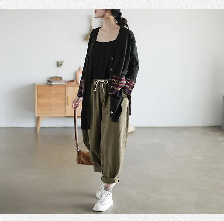 Runback Pantalones Mujer, свободные женские штаны, брюки с высокой талией, Хлопковые Штаны-шаровары, однотонная Повседневная Женская одежда размера плюс, черные штаны