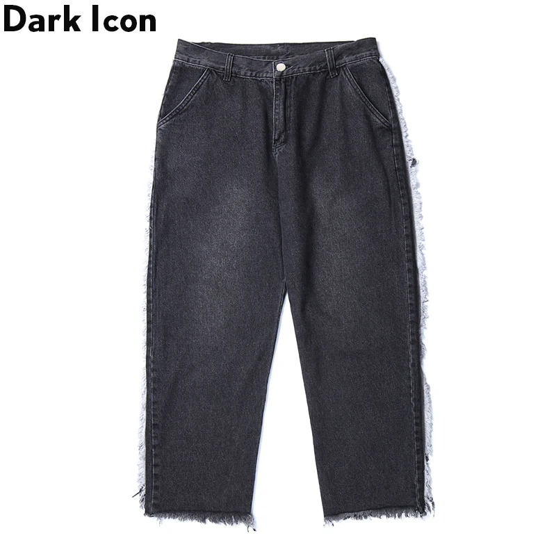 DARK ICON Side Tassel Straight Jeans Men New Fashion Denim Pants Hip Hop Pants