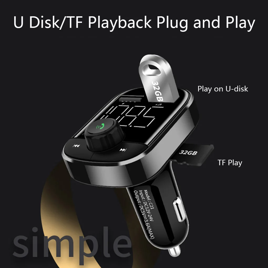 Автомобильное зарядное устройство для устройства Handsfree Bluetooth 4,2 беспроводной lcd TF карта MP3-плеер usb type-C автомобильные аксессуары