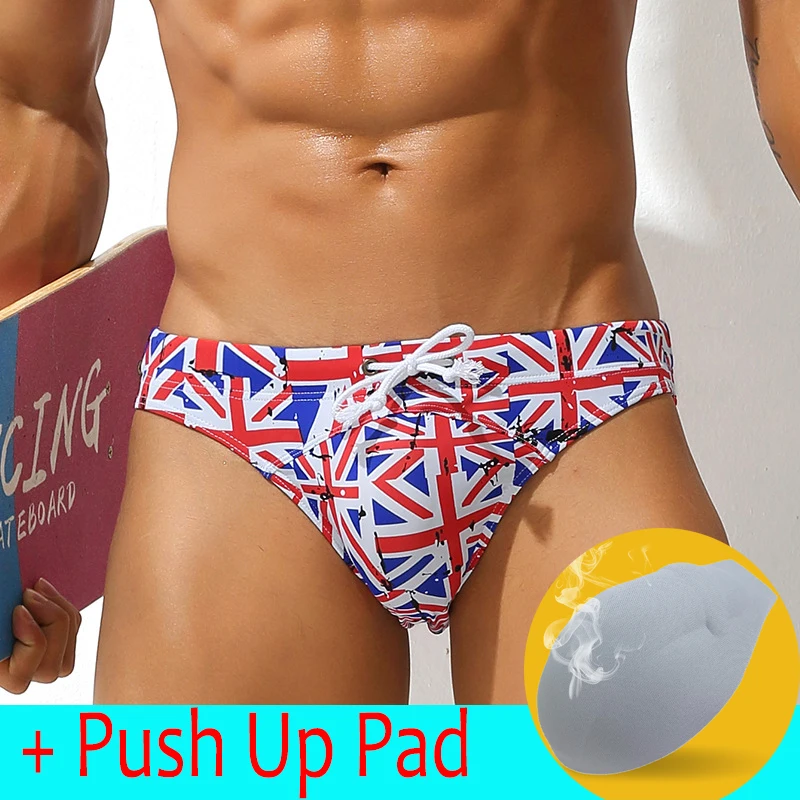 Купить Free Gift Pad Printing Swimwear Men Shorts Low Waist Swimming Trunks Fashion Swimsuit Push Briefs Bathing Beach Wear Surf  Спорт и | Two-Piece Separates (4001350847758)
