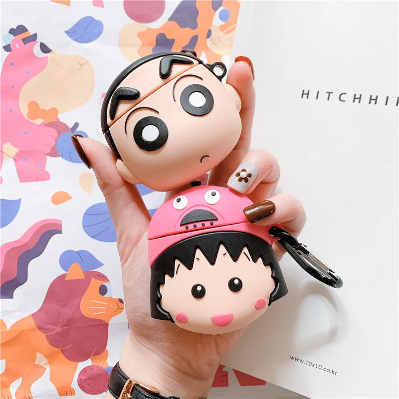 3D милый японский мультфильм Чи-Би Маруко карандаш Shin-chan кожухи головных телефонов для Apple Airpods 1 2 силиконовый защитный чехол