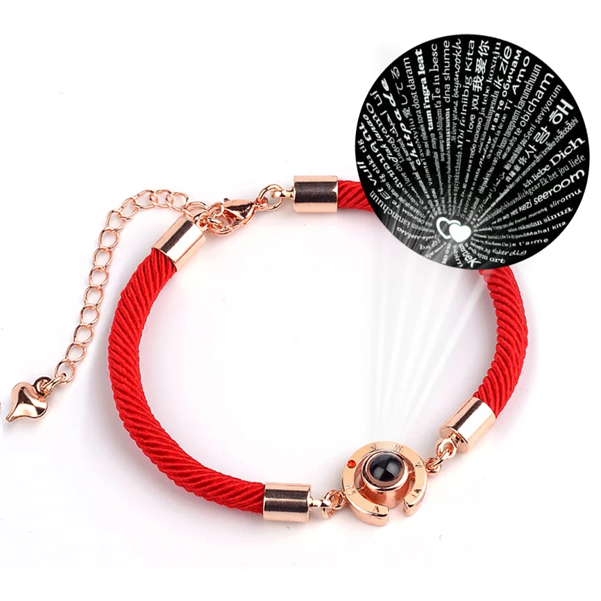 Lucky Red Handmade Rope Bracelet for Women Men Fashion Romantic Lover Couple 100 Language I Love You Projection Bracelet Gifts