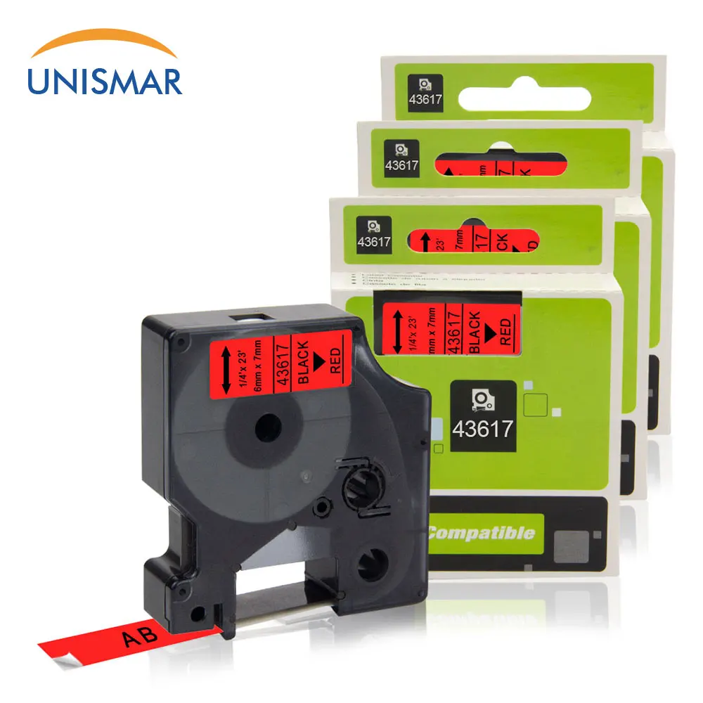 Unismar 3 шт. Dymo D1 ленты 43617 черный на красном 6 мм* 7 м ленты кассеты для DYMO LabelManager LM 160 280 450 LabelWriter LabelMaker