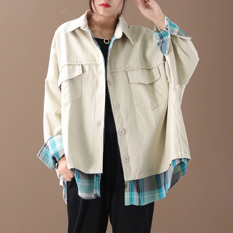 Finest  CHICEVER Korean Patchwork Hit Color Women's Jacket Lapel Collar Long Sleeve Oversized Loose Coat Fe