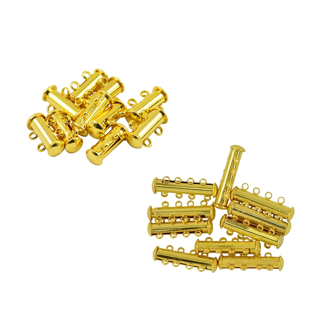20 Pack Multi 2 Strand and 4 Strands Slide Lock Clasps, Golden Plated Brass Magnetic Clasps for Jewelry Findings Making