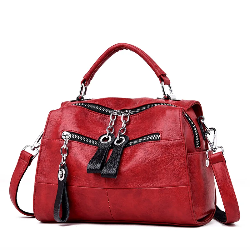 LONOOLISA 3-в-1 Для женщин кожаный рюкзак Японии Стиль прочный каркасный рюкзак сумка школьные сумки для девочек подростков женский рюкзак Sac A Dos - Цвет: Red