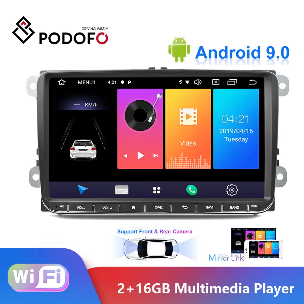 Автомагнитола Podofo Android 9 0 '' емкостный сенсорный экран GPS навигация Bluetooth 2 Гб + 16