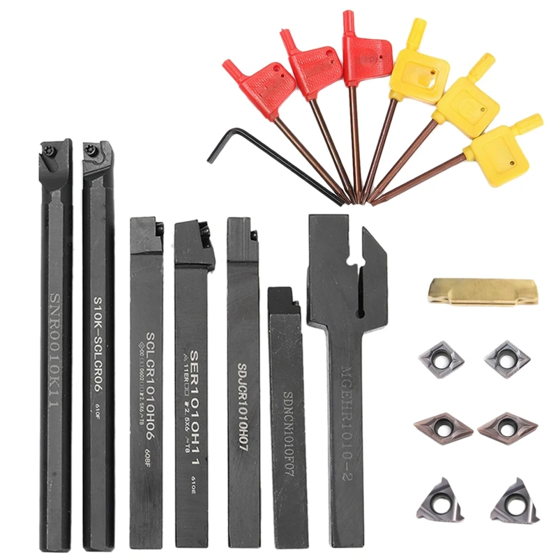 21Pcs/Set Indexable Turning Tool Set with 10Mm Shank Lathe Turning Tool Holder Boring Bar+ Dcmt Ccmt Insert+ Wrench