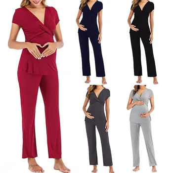 

Pregnant Women's Pajamas Women's Spring Summer Modal Maternal Postpartum Pregnancy Breastfeeding Homewear Maternity Set Clothes