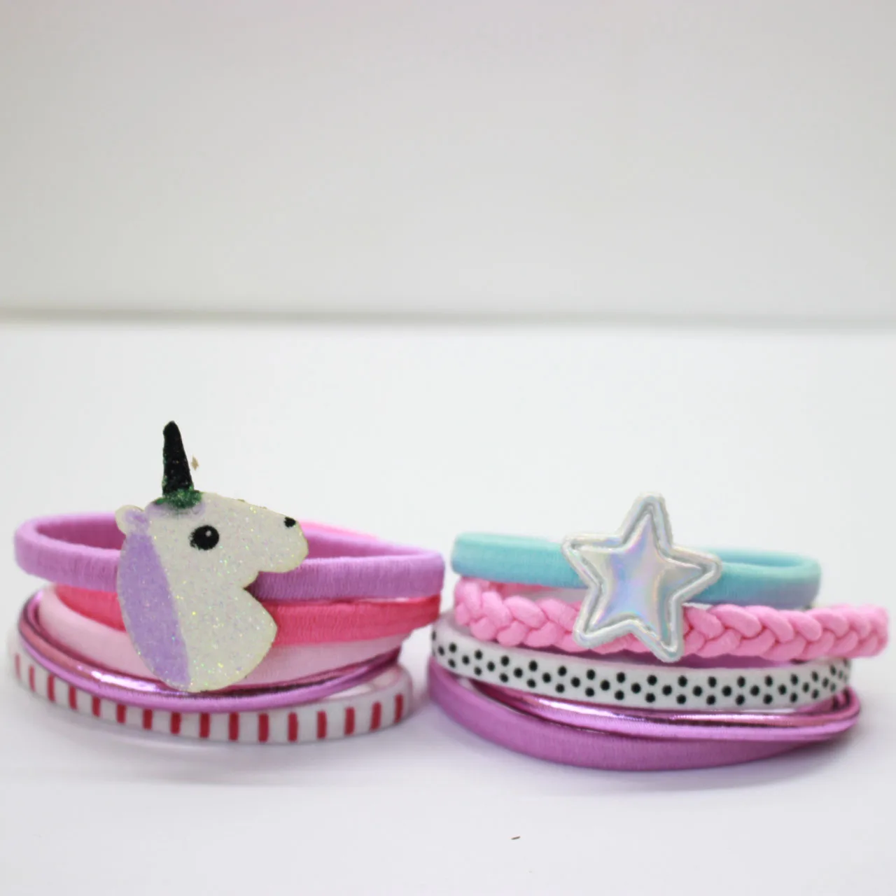 Novel 10pcs/lot glitter purple unicorn hair ties Pu five pointed star elastic multi style hair bands lovely hair accessories