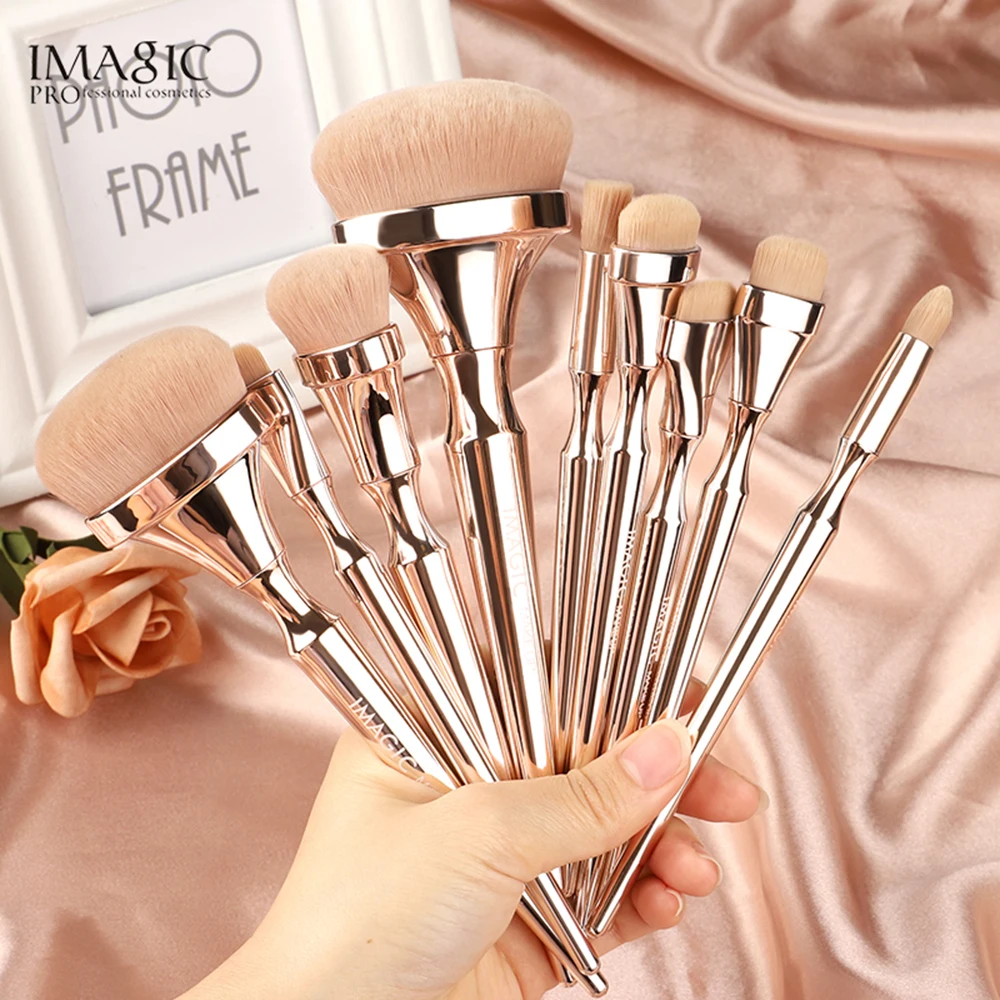 Billig 9 Pcs Neue IMAGIC Make Up Pinsel Set Lidschatten Pinsel Make Up Tools Lose Pulver Blush Foundation Pinsel Hohe ende schönheit Make Up Tools