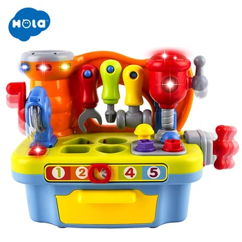 

HOLA 907 Baby Toys Musical Learning Workbench Toy with Tools & Light & Shape Sorter Children's Pretend Play Toys for Boys 3 year