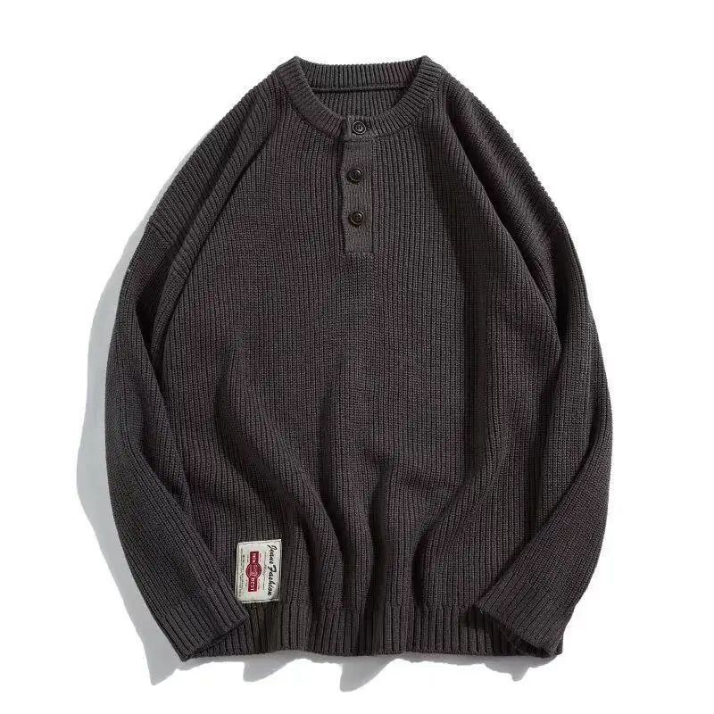 YUECHE Autumn And Winter Men's New Solid Color Retro Hooded Half Sweater Button Decoration Youth Popular Cotton YUECHE Autumn And Winter Men's New Solid Color Retro Hooded Half Sweater Button Decoration Youth Popular Cotton