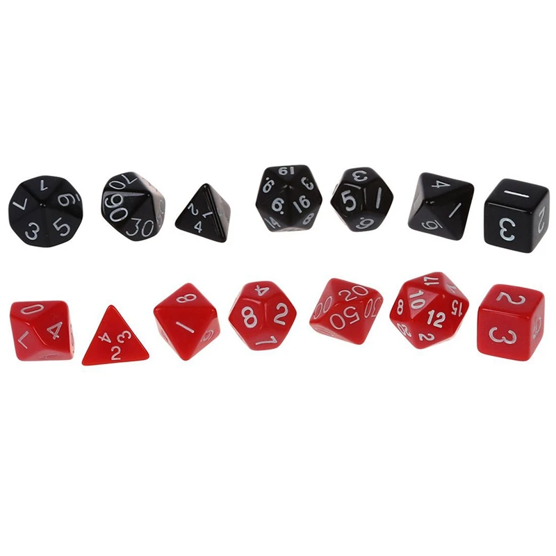 14 шт. игральные кости D4-D20 для игр Подземелья и Драконы RPG Подземелья и Драконы D&D, 7 шт. черный и 7 шт. красный