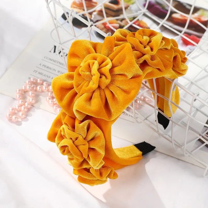 Бархатный Цветочный ободок с розами для женщин, Одноцветный модный Европейский ободок для волос, ободок для волос, аксессуары для волос - Цвет: 2