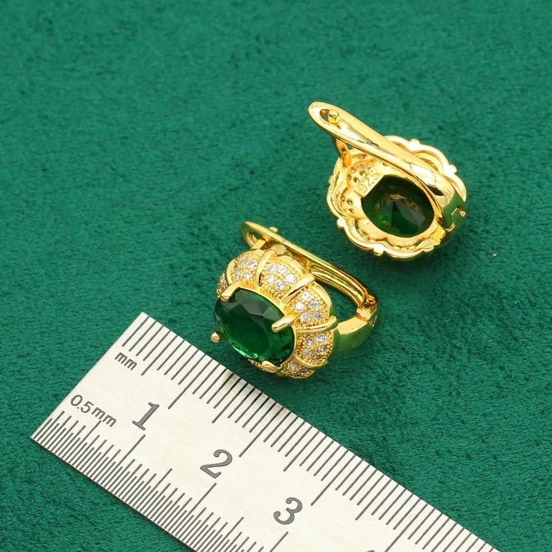 Jewelry Sets For Women Wedding Green Zircon Bracelet Ear Clip Earrings Necklace Pendant Ring Gift 4PCS jewelry set