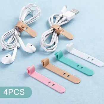 

4Pcs Cable Organizer Silicone Wire Binding Data Cable Tie Management Bobbin Winder Marker Holder Tape Lead Straps