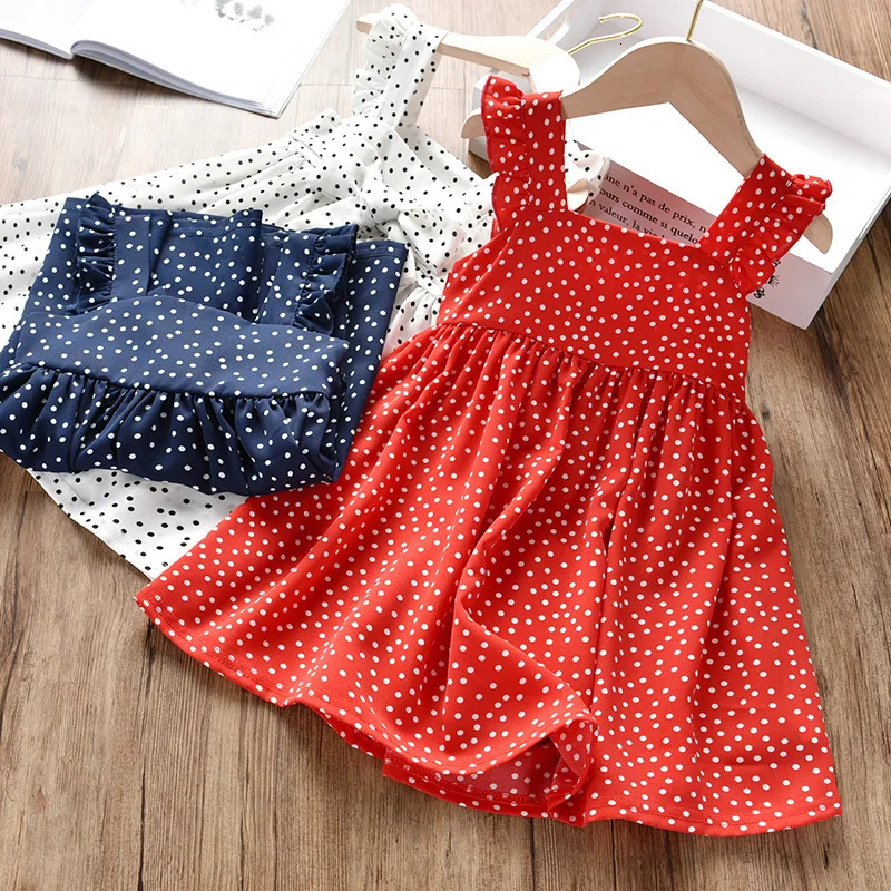Girls Polka Dot Dress Children's Clothes Summer Chiffon Dress For Girls Baby Clothes Red Black