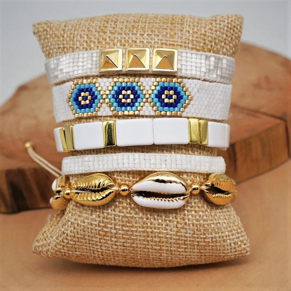 Go2boho MIYUKI сглаза браслет заклепки ювелирные изделия эмаль плитка браслеты белая оболочка Pulseras Mujer лето пляж для женщин ручной работы - Окраска металла: MI-S190221