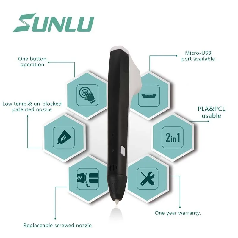 SUNLU 3D печать Ручка включает PLA нити для детей Scribble Самая низкая температура волшебная ручка красного цвета как подарок для девочек