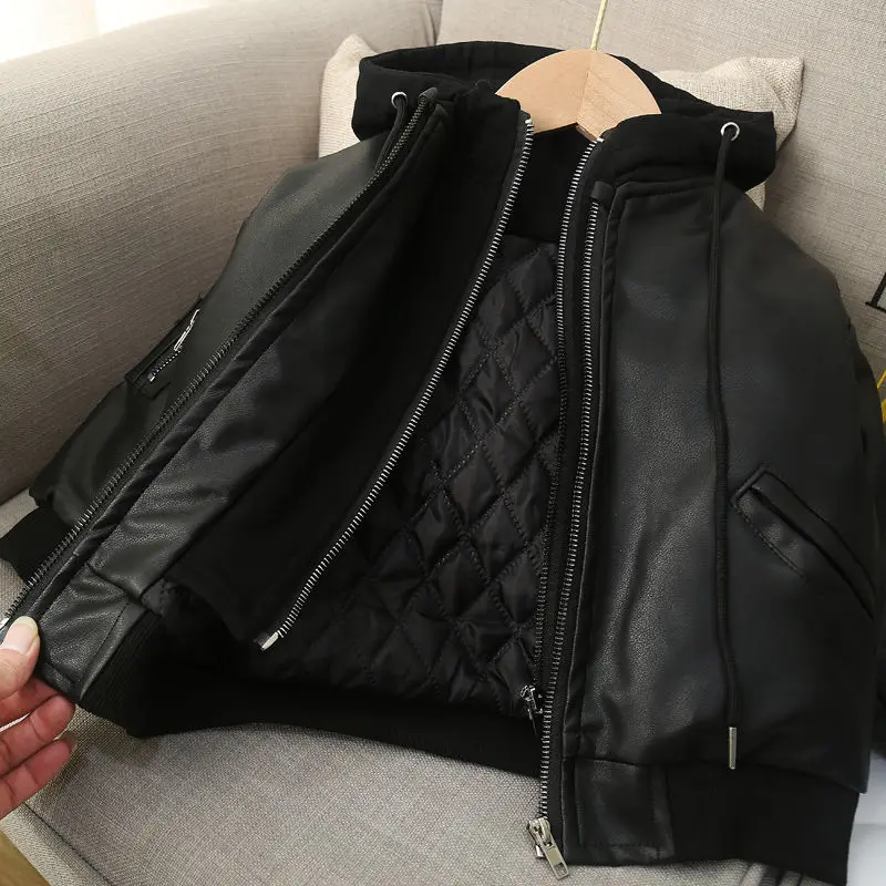 Fashion Autumn And Winter Child Coat Waterproof Baby Boys Leather Jackets Warm thick Hooded Children's Clothing TZ29