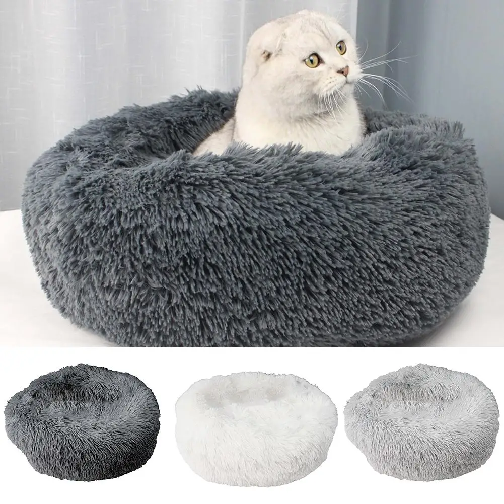 

Round Fluffy Small Pet Dogs Cats Plush Soft Cushion Nesting Cave Sleeping Bed