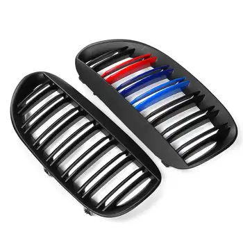 

New2Matte Black M-Color E63 E64 Car Front Bumper Kidney Grills Grille For BMW E63 E64 6 Series Coupe 2004-2009 Double LineW