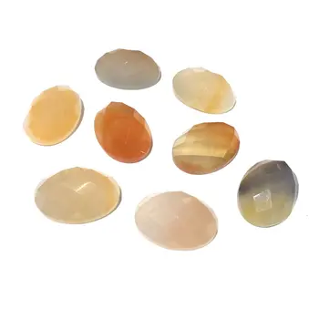 

Natural Stone Yellow jade Cabochon Beads Faceted Flat Back Oval No Hole Loose Beads For jewelry making DIY Ring accessories